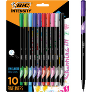 Intensity Fineliner Marker Pens, 0.4 mm Fine Tip, Assorted Colors, 10 Count