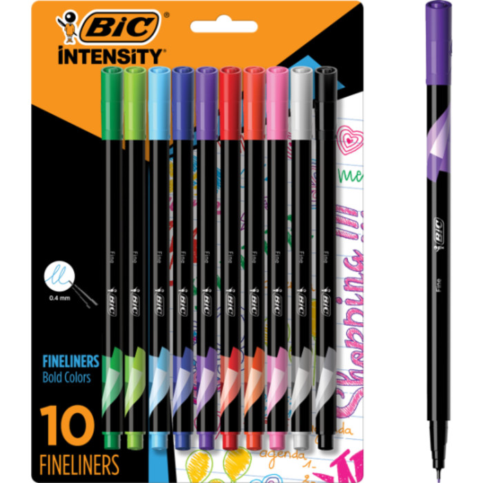 Intensity Fineliner Marker Pens, 0.4 mm Fine Tip, Assorted Colors, 10 Count