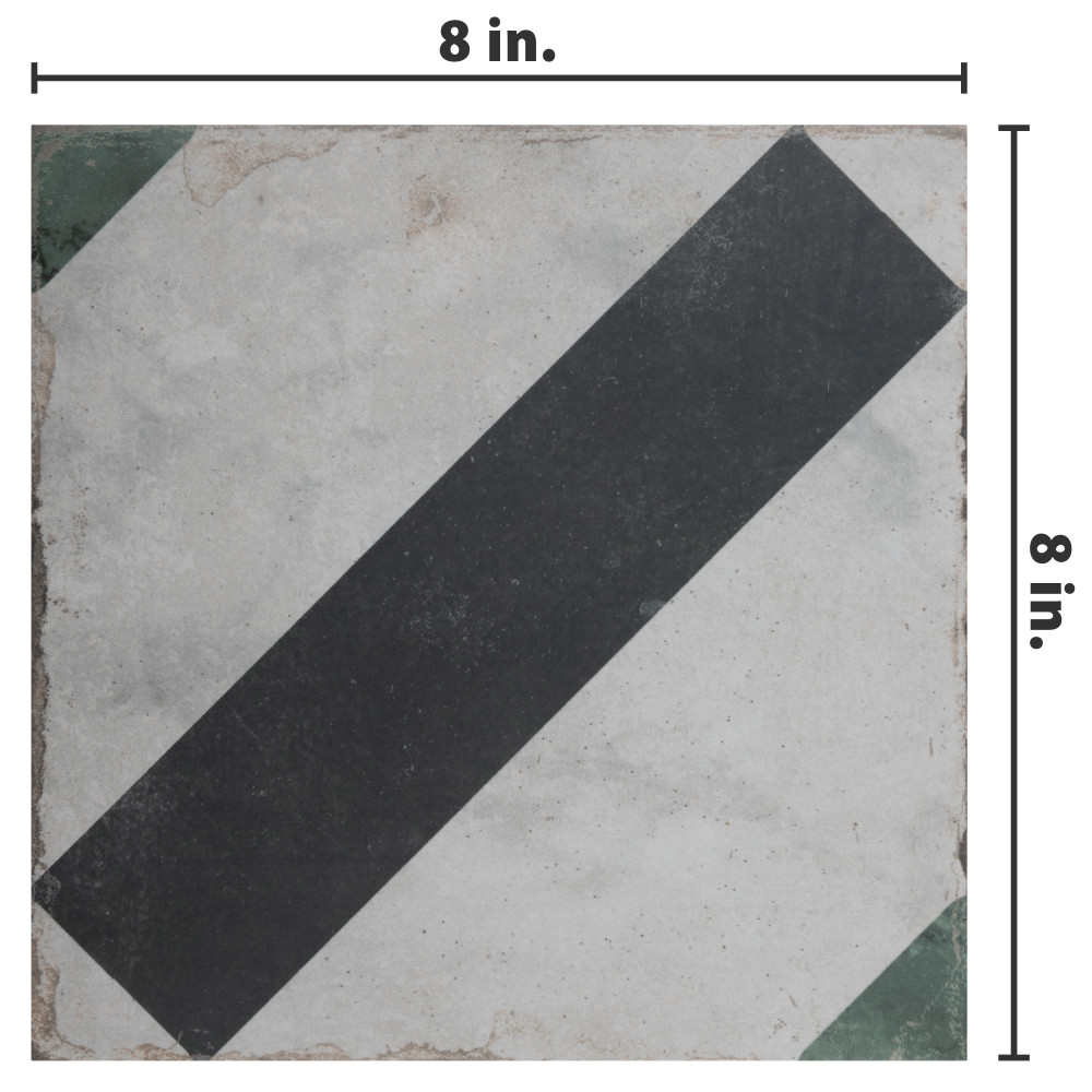 Renaissance Deco Emerald Frame 7-7/8 in. x 7-7/8 in. Porcelain Floor and Wall Tile