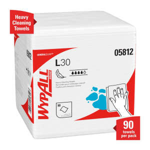 KIM05812, Kimberly Clark, WypAll L30 Heavy Duty, 1/4 Fold, 12.00"x12.50", Synthetic, General Purpose Wipers, White