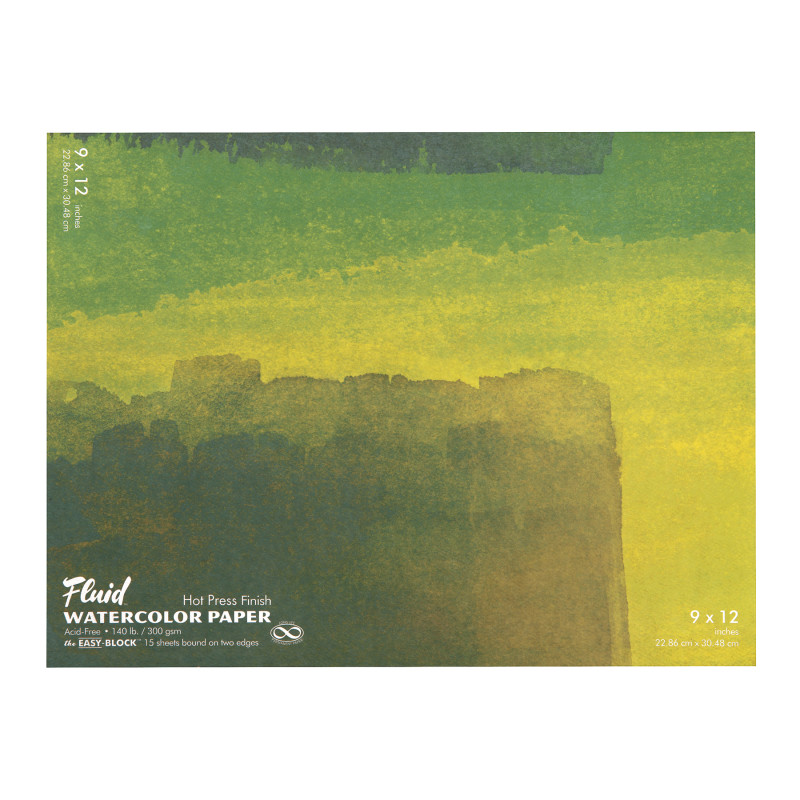 Fluid™ Hot Press Watercolor Paper Block, 140 lb (300 GSM), 9x12 in, 15 Sheets