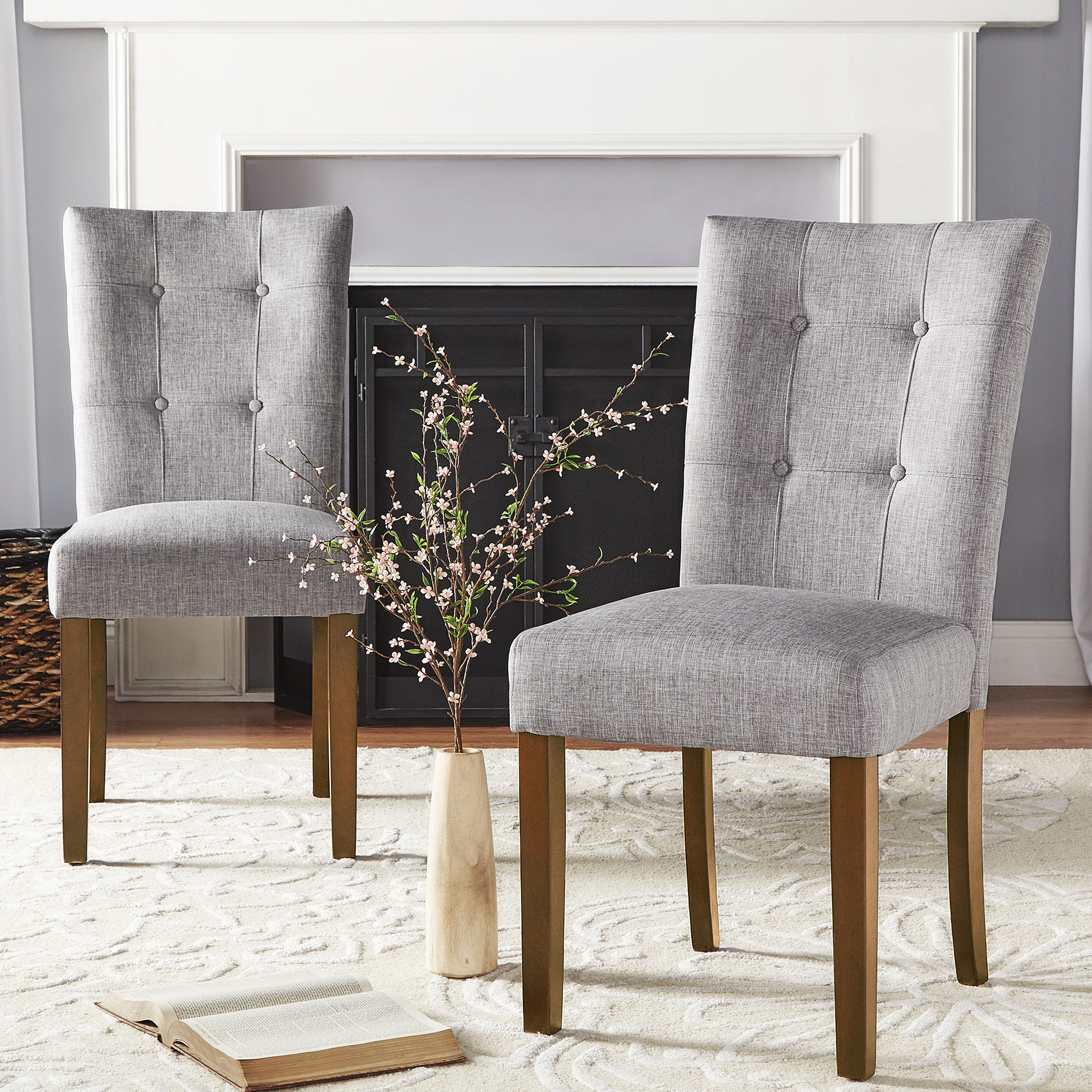 Cherry Finish Upholstered Dining Chairs (Set of 2)