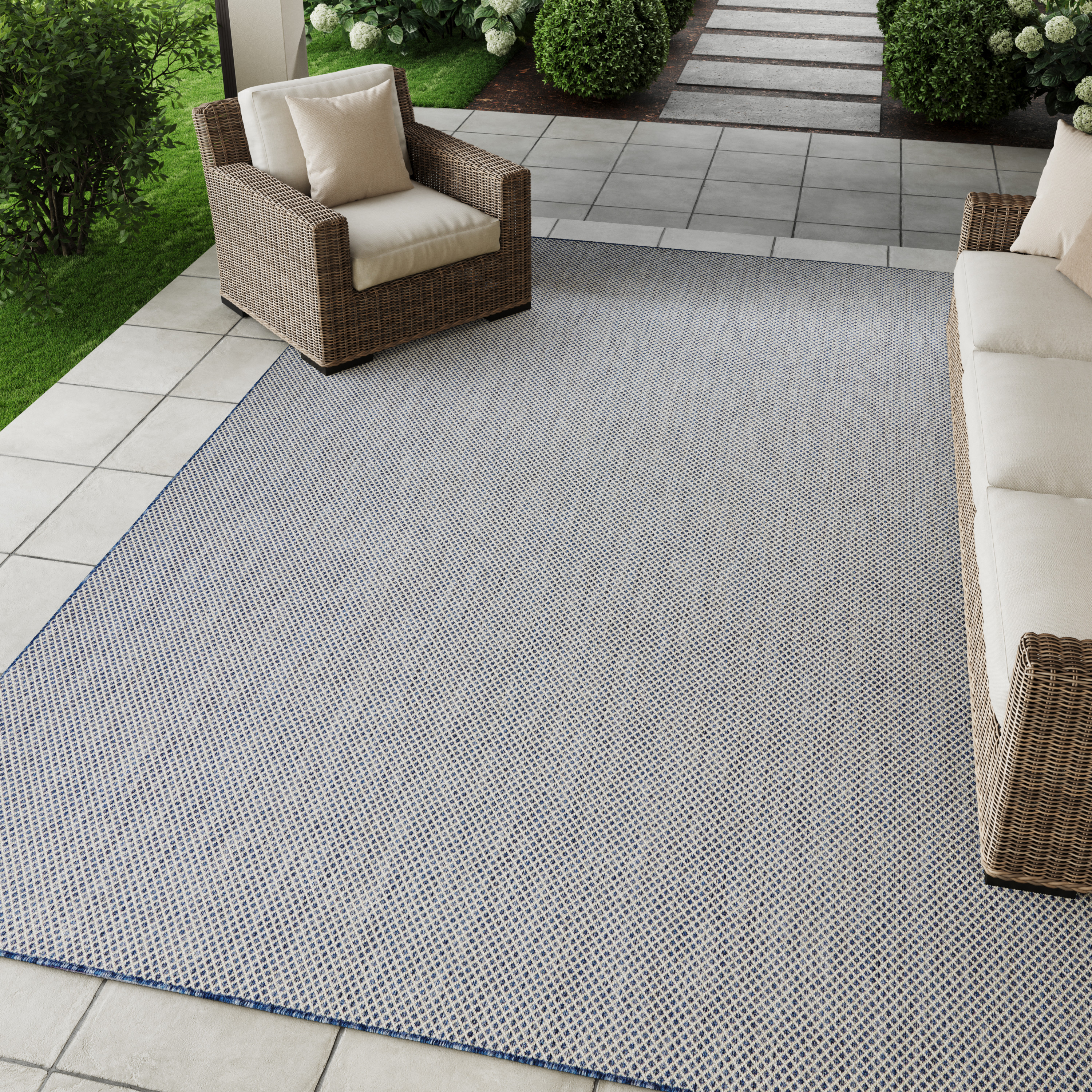 Nourison Courtyard 10' x 14' Ivory Blue Modern Rug