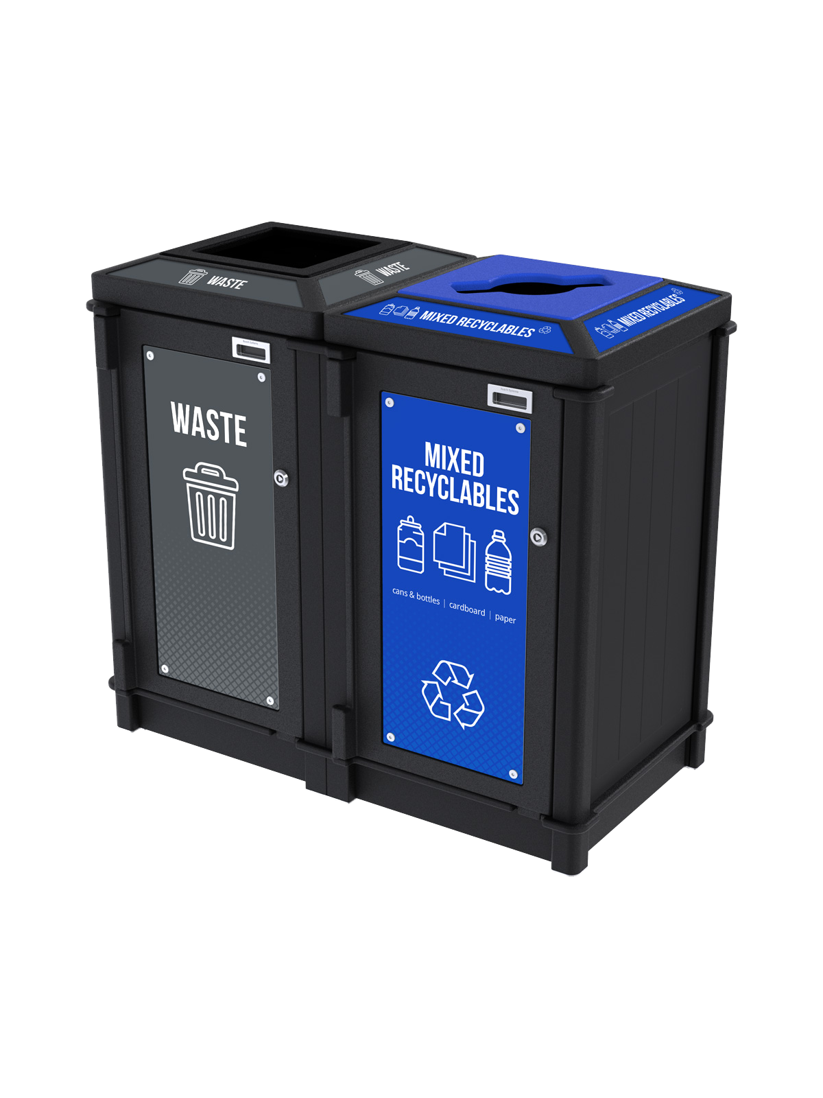 FUSION – Double – Kit – Top Load – Waste-Mixed Recyclables – Full-Mixed – Black-Blue