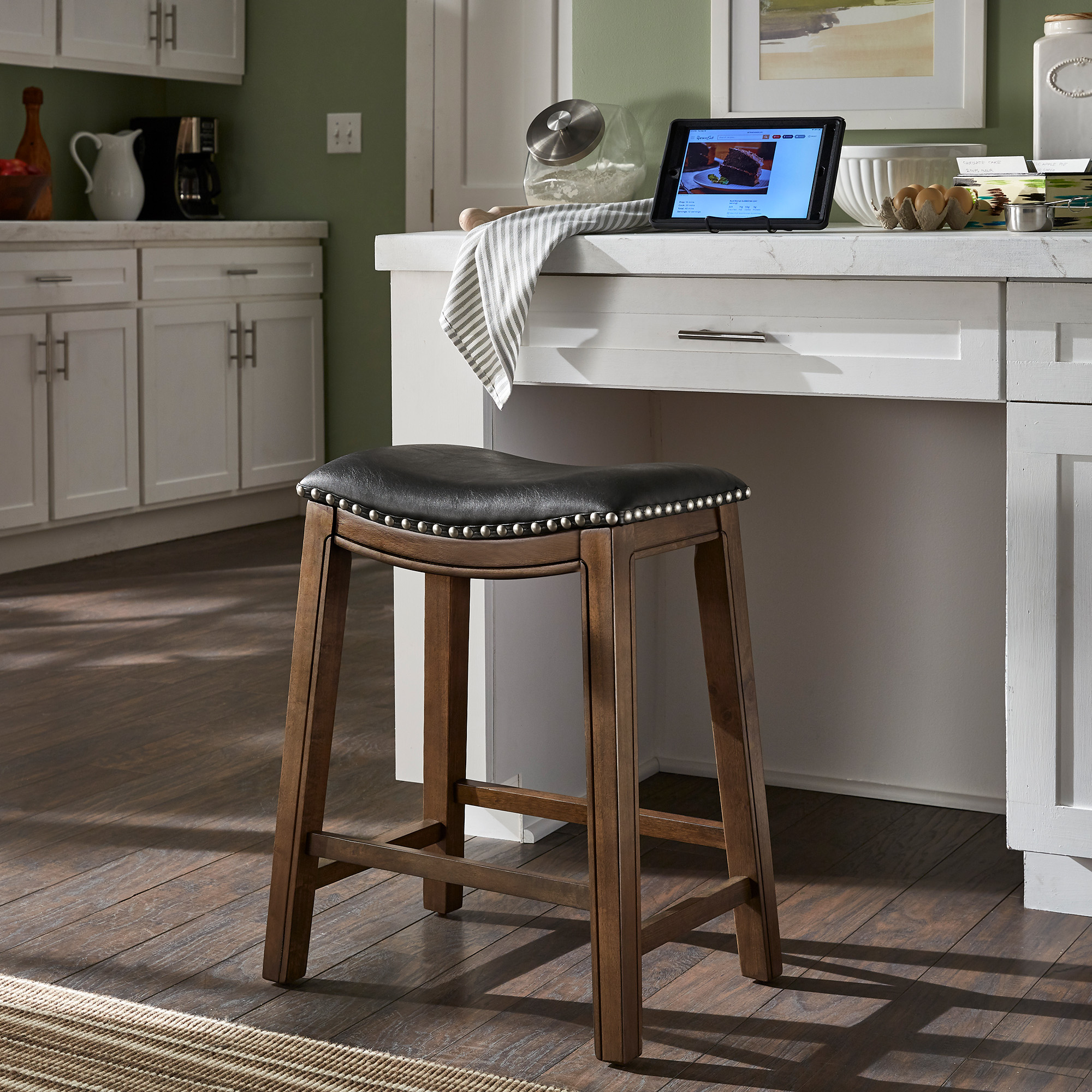 Faux Leather Saddle Seat Backless Stool
