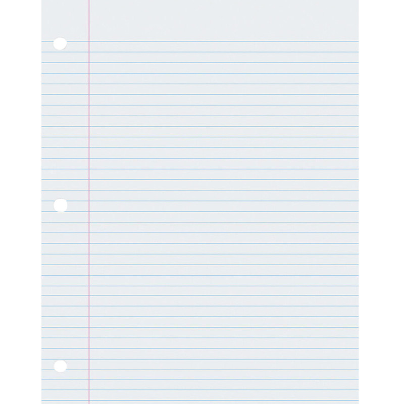 Composition Paper, White, 3-Hole Punched, Red Margin, 9/32" Ruled, 8-1/2" x 11", 500 Sheets