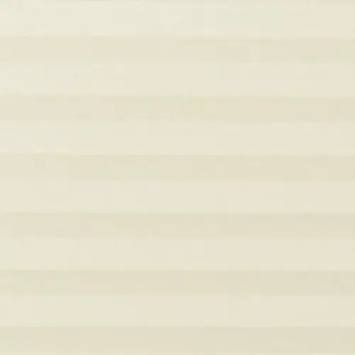 Cream pleated cellular blind covering a window, fully lowered and closed with soft horizontal bands; gently diffusing daylight into a neutral, evenly lit interior.