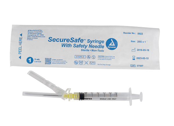 SecureSafe™ Syringe with Safety Needle - 3cc - 20G 1