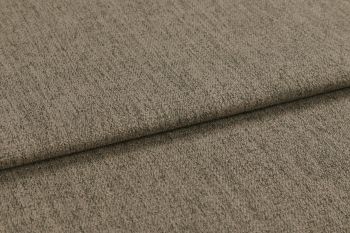 Textured taupe-brown upholstery fabric, folded once creating an overlap; fabric displays subtle vertical ribbing and short pile; close-up studio shot with soft, even lighting and neutral background.