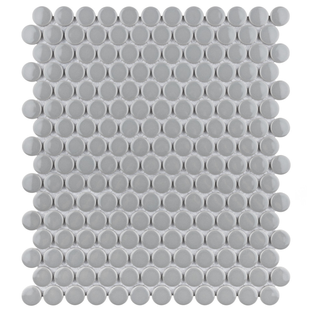 Sample – Metro Penny Glossy Light Grey Porcelain Mosaic Tile