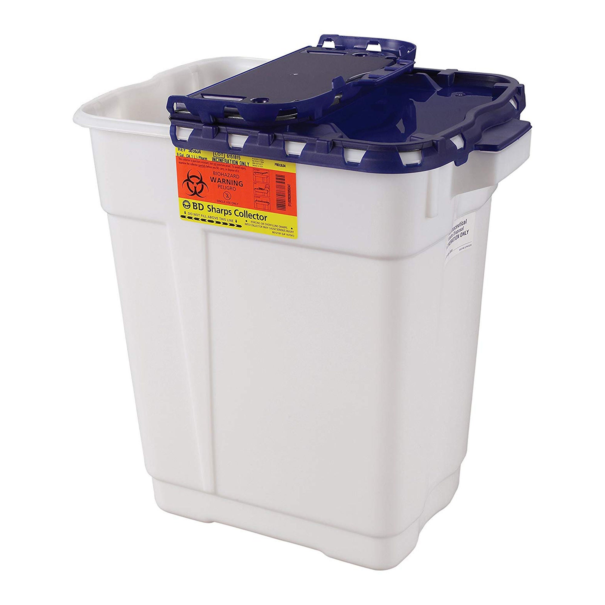BD CONTAINER, SHARPS PHARMA WHT/BLU 9GL (8/CS)