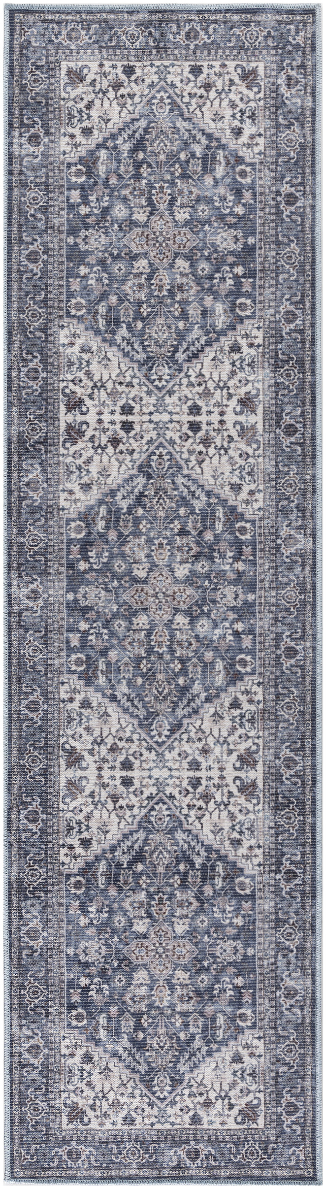 Nourison New Concept Washables 2'2" x 8' Navy Ivory Vintage Indoor Rug