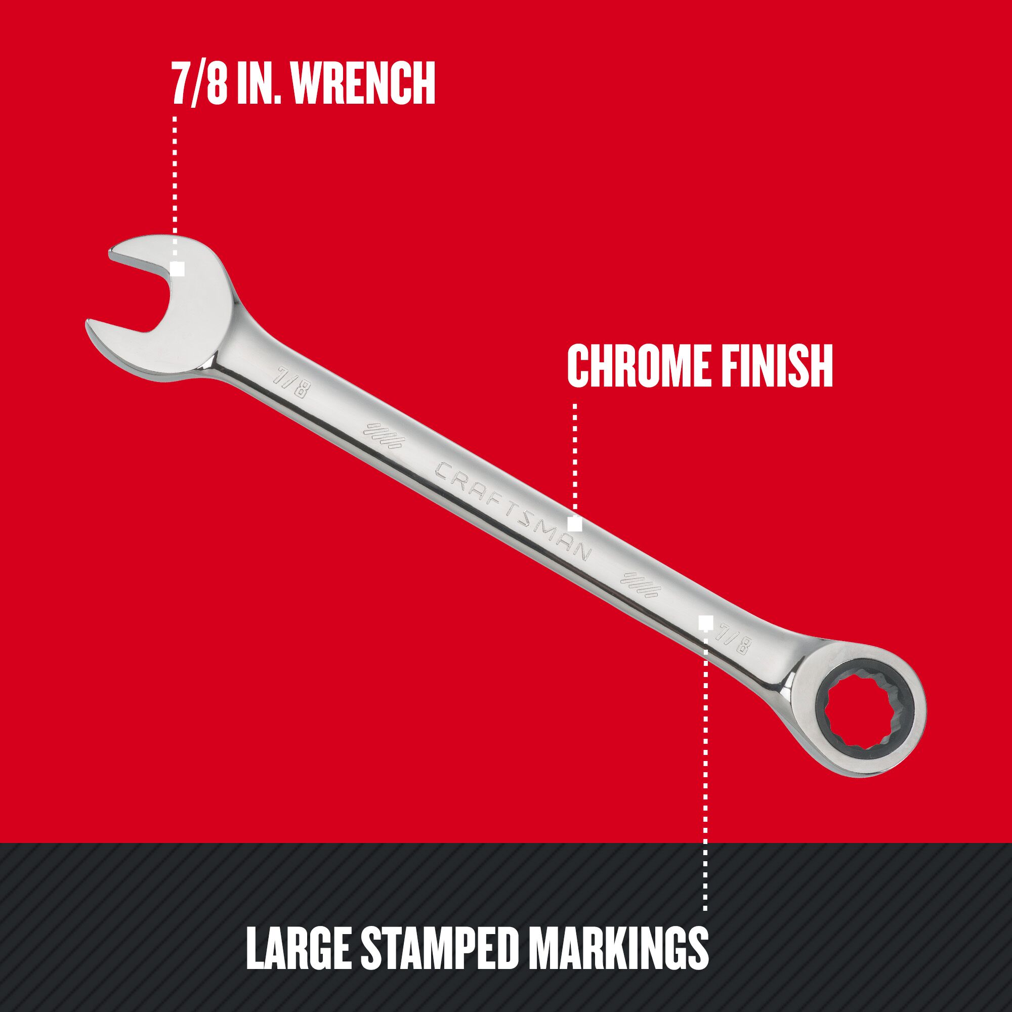 Graphic of CRAFTSMAN Wrenches: Ratcheting highlighting product features