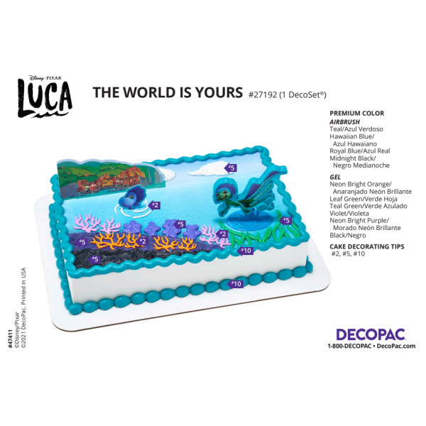Disney and Pixar's Luca The World is Yours Cake Decorating Instruction Card