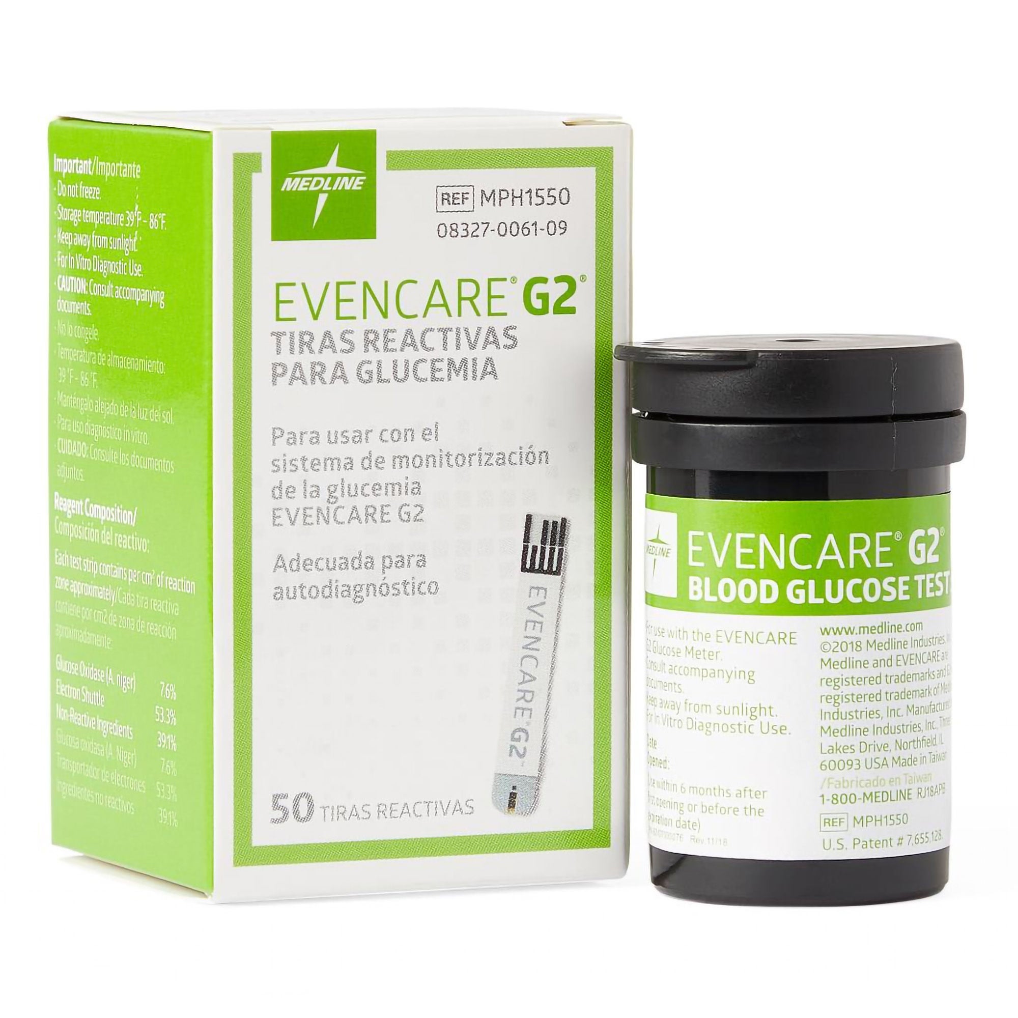 Blood Glucose Test Strips EvenCare® G2® 50 Strips per Pack For EvenCare® G2® Blood Glucose Monitoring System
