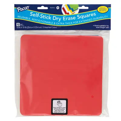 Pacon  Self-Stick Dry Erase Squares, 5 Assorted Colors,  10