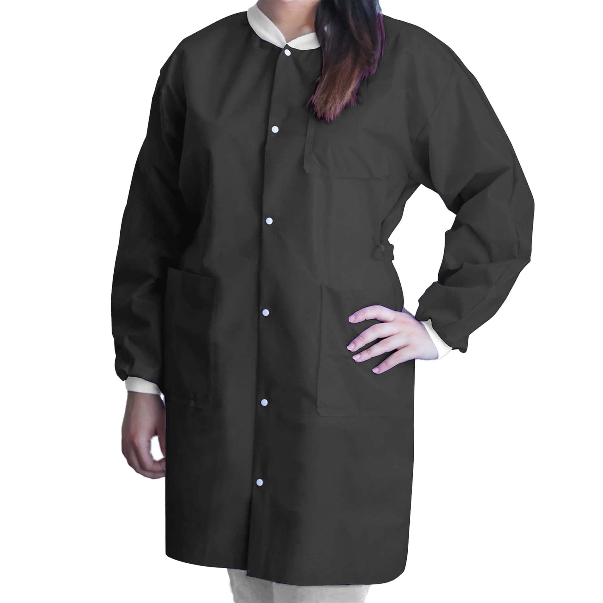 Lab Coat FitMe™ Black X-Large Knee Length 3-Layer SMS Disposable