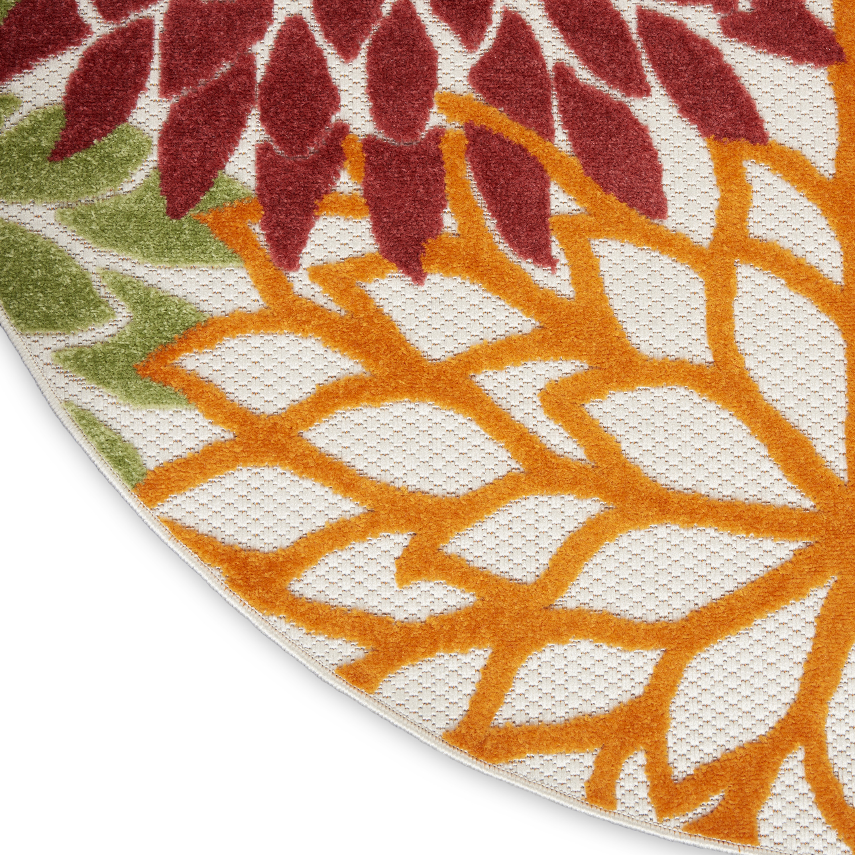 Nourison Aloha 4' x Round Red Multicolor Tropical Rug