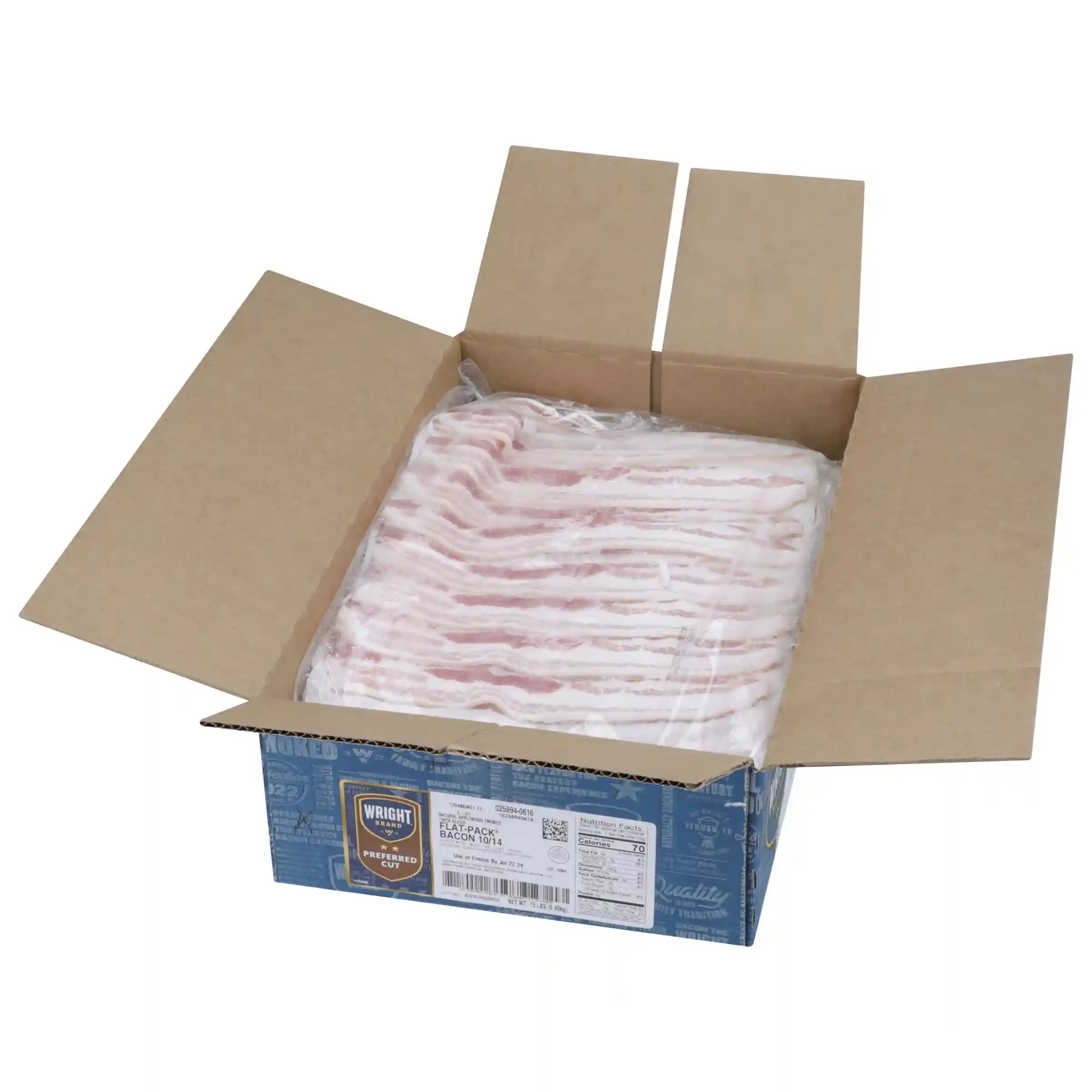 Wright® Brand Naturally Applewood Smoked Thick Sliced Bacon, Flat-Pack®, 15 Lbs, 10-14 Slices per Pound, Gas Flushed_image_31
