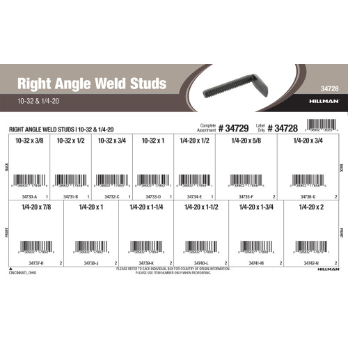 Right Angle Weld Studs Assortment (#10-32 & 1/4