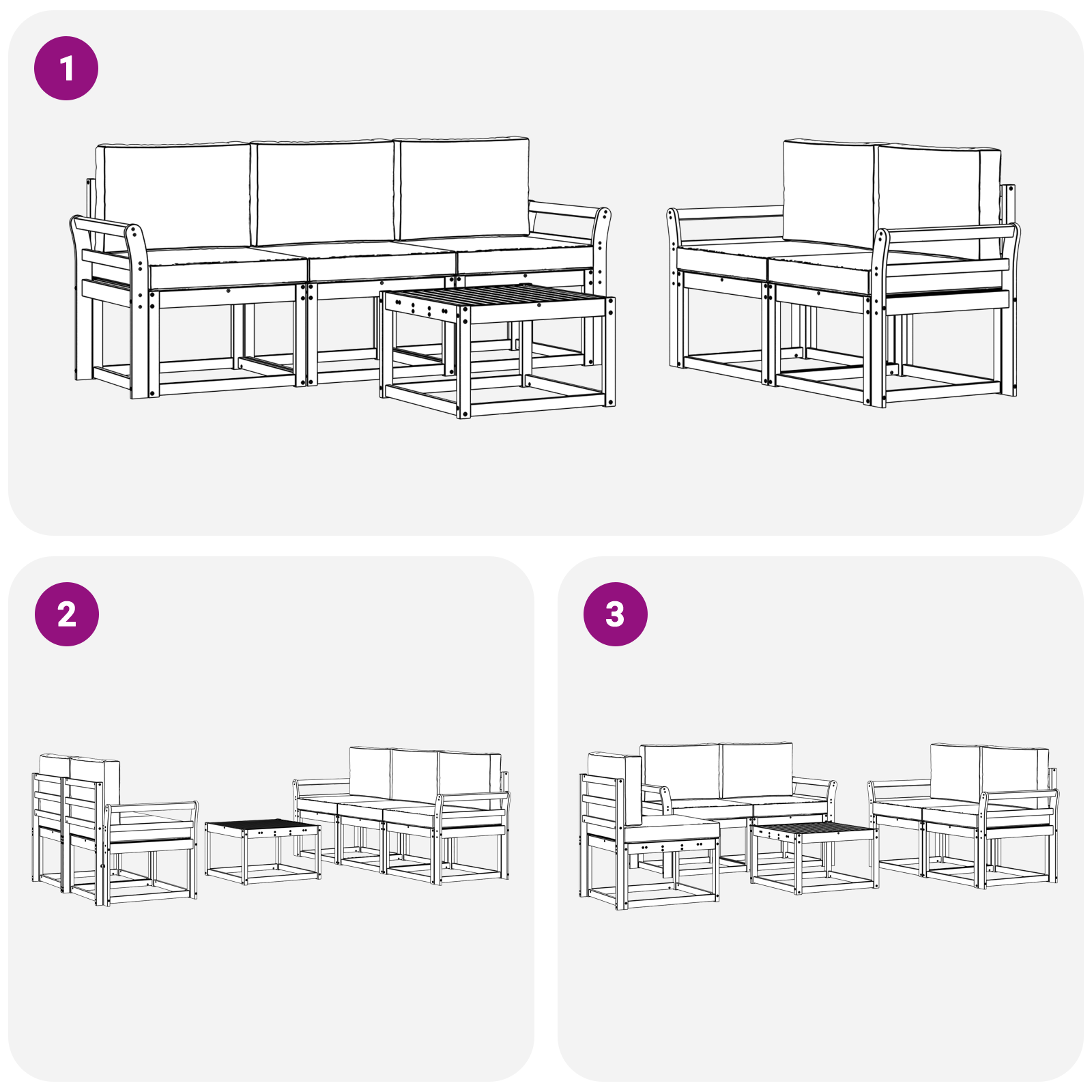 Buiten bankenset 6 pcs Wit 59 x 59 x 37 cm Massief Acaciahout image 5