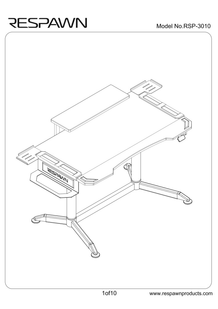 RESPAWN 3010 Gaming Computer Desk Ergonomic Height Adjustable Gaming Desk, in Red (RSP3010