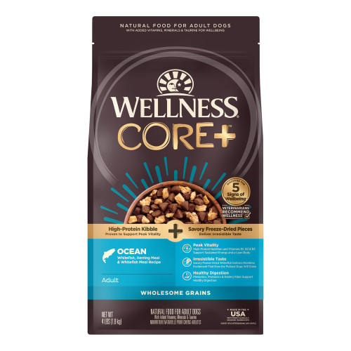 Wellness CORE+ Wholesome Grains Ocean Whitefish, Herring Meal & Salmon Meal Front packaging