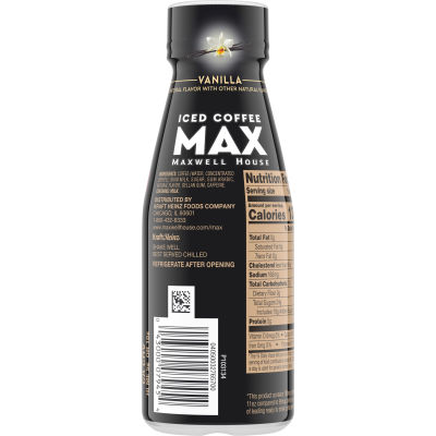 Maxwell House Max Boost Vanilla Iced Coffee Beverage 2X More Caffeine, 11 fl oz Bottle