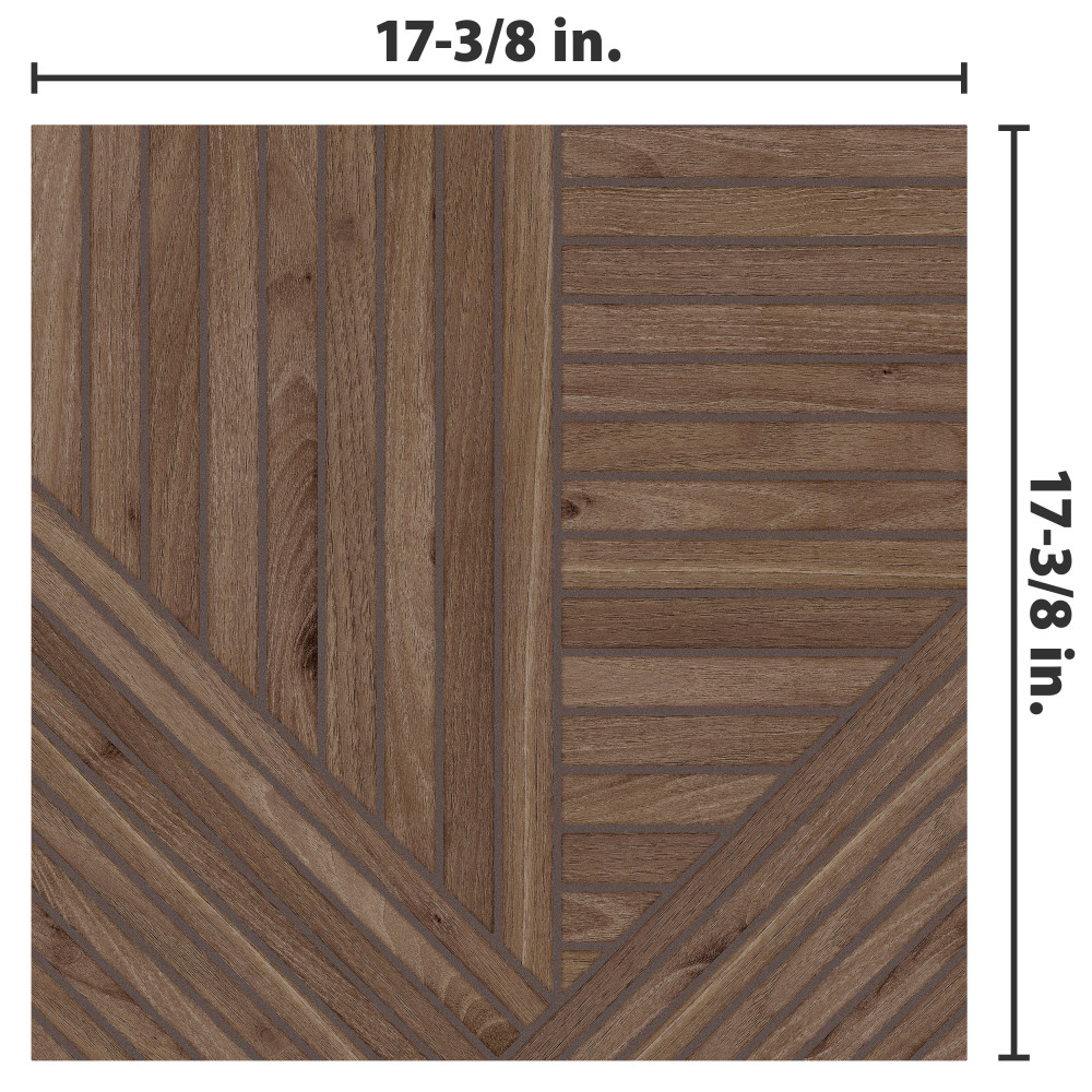 Tangram Wood Walnut 17-3/8 in. x 17-3/8 in. Porcelain Floor and Wall Tile