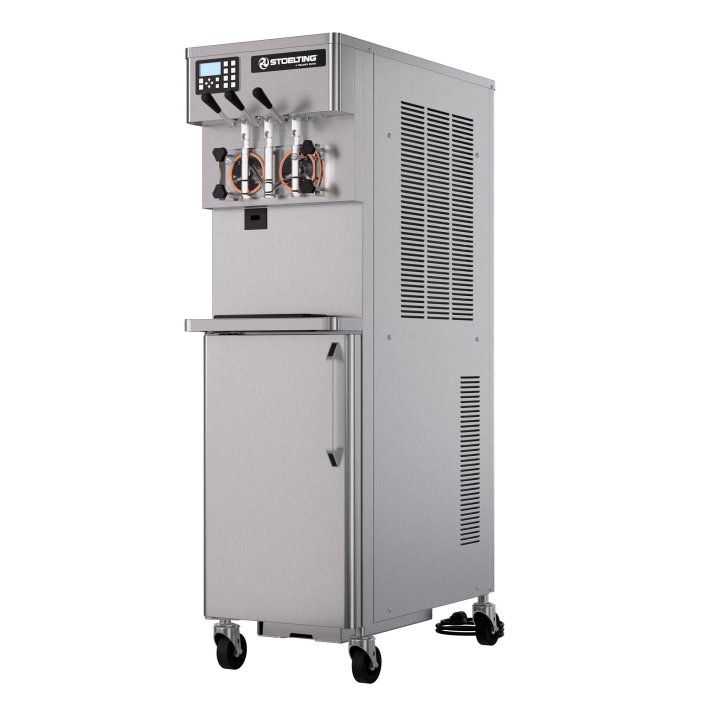 Extra-High Capaicty Soft Serve Machine
Twin-Twist, Floor Model, Pressure-Fed
Air-Cooled. 208- to 230-Volt. 60Hz. 3-Phase
Slim-Profile. Refrigerated Cabinet