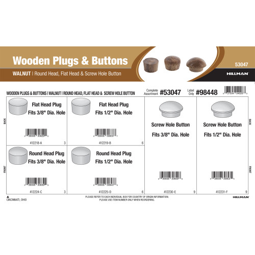 Walnut Wooden Plugs & Buttons Assortment (Round Head, Flat Head, & Screw Hole Button)