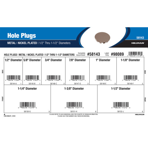 Nickel-Plated Hole Plugs Assortment (1/2