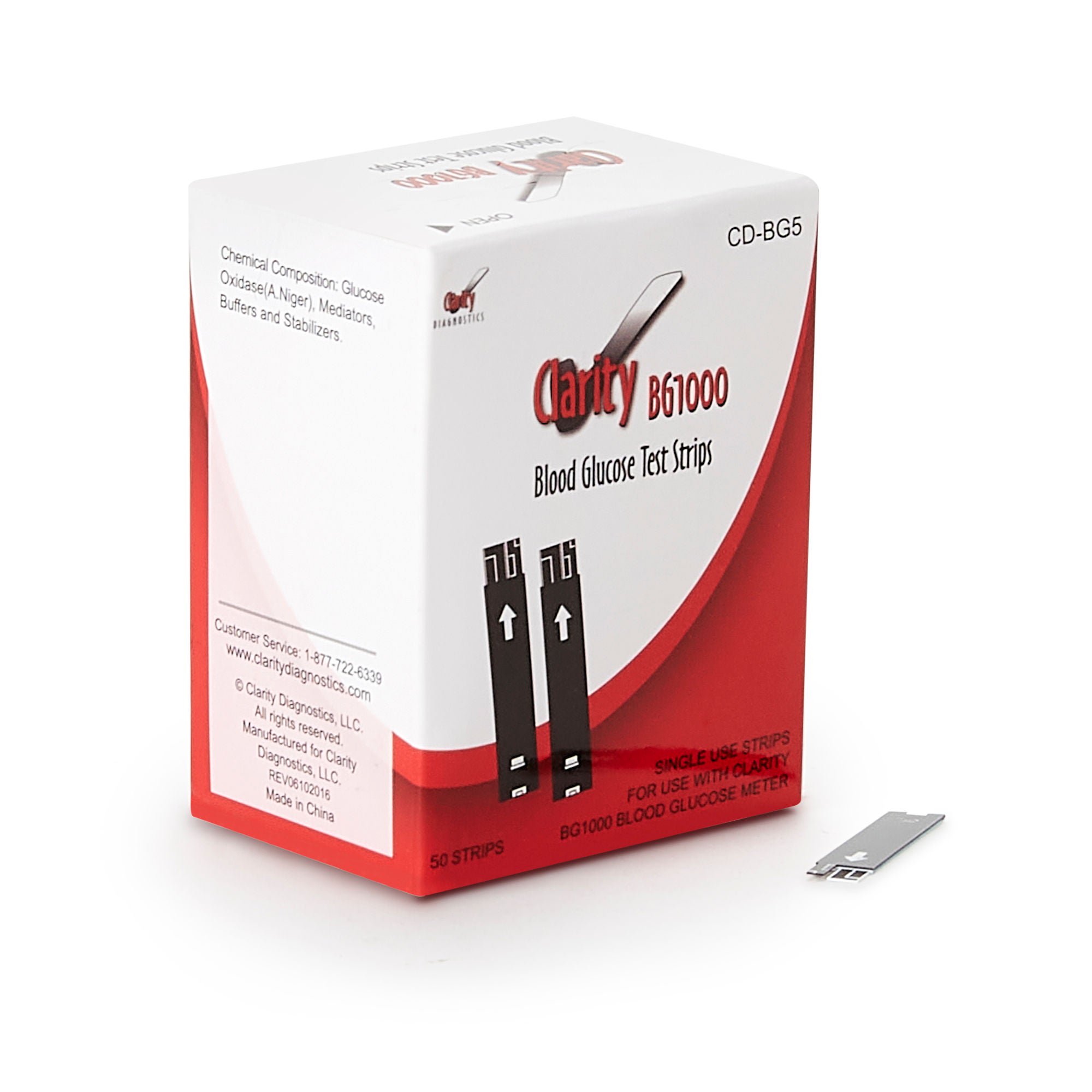 Blood Glucose Test Strips Clarity BG1000 50 Strips per Pack For Clarity BG1000 Blood Glucose Monitoring System