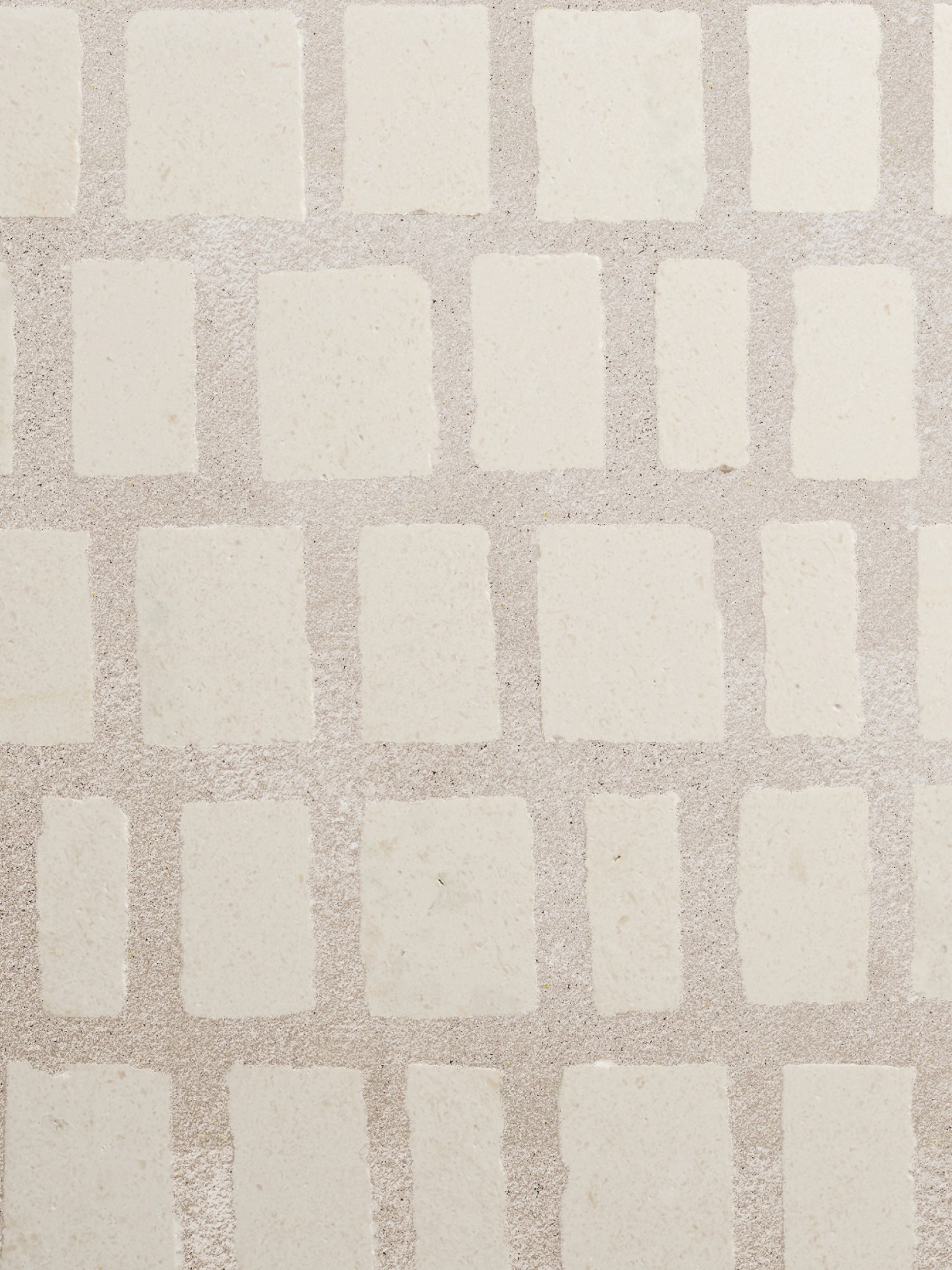 grouted white mosaic tile.