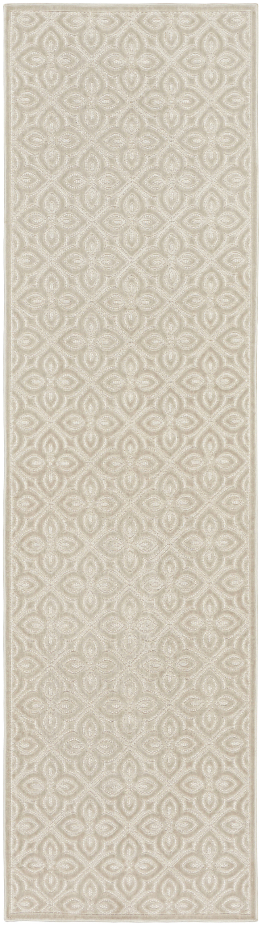 Nourison Washable Charm 2'2" x 8' Silver Ivory Contemporary Indoor Rug