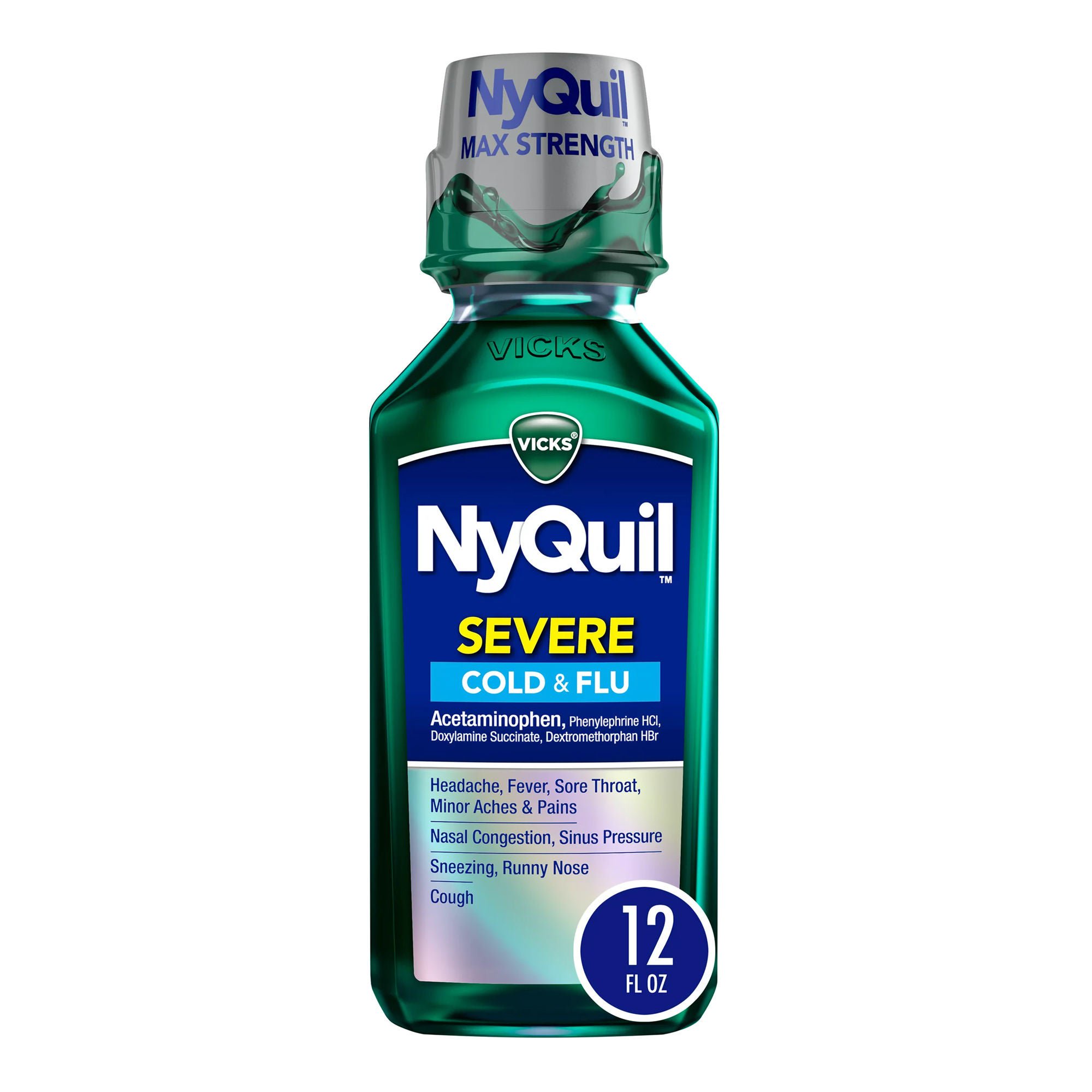 NyQuil Severe Cold & Flu Liquid, 12-ounce Bottle