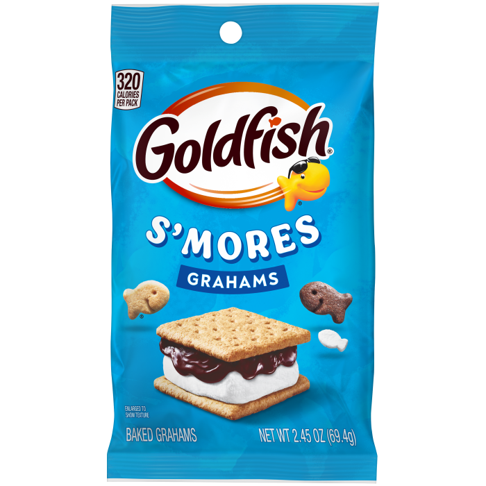 Goldfish® S'mores Baked Grahams, 2.45 oz, bag - Right Angle Image