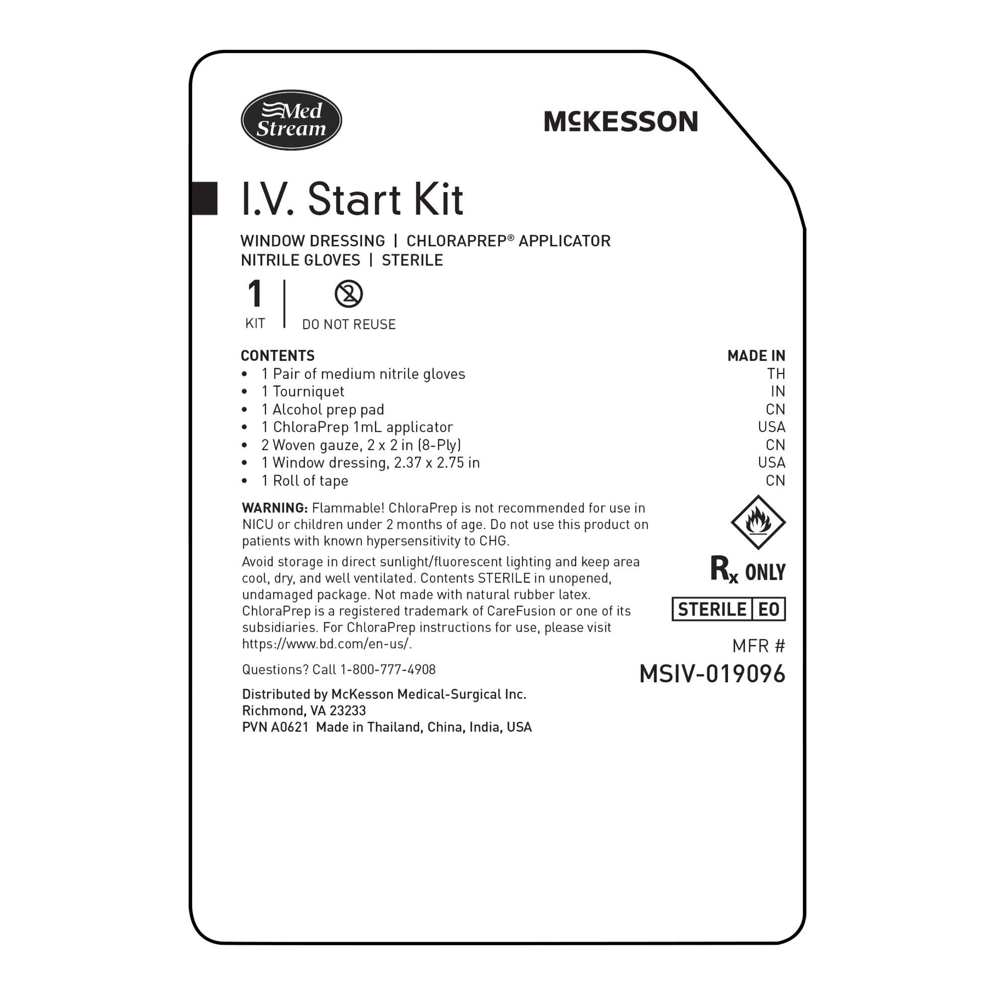 McKesson Brand IV START KIT, W/ALCHL PREP/CHGAPPL (100/CS)