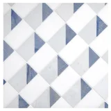 Pietra Visivo Collection Thassos Select Polished, Morning Blue Polished, And Azul Macaubas Select Polished 12×11 Innerangle Mosaic Polished