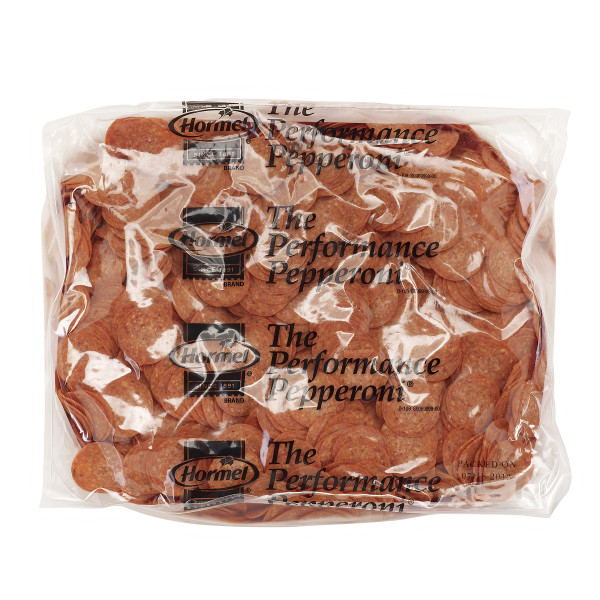 HORMEL(r) THE PERFORMANCE PEPPERONI(r) Pepperoni, 12 slices per oz, 2/12.5 lb . C1CB - Front Center Inner Pack (Hi Res)