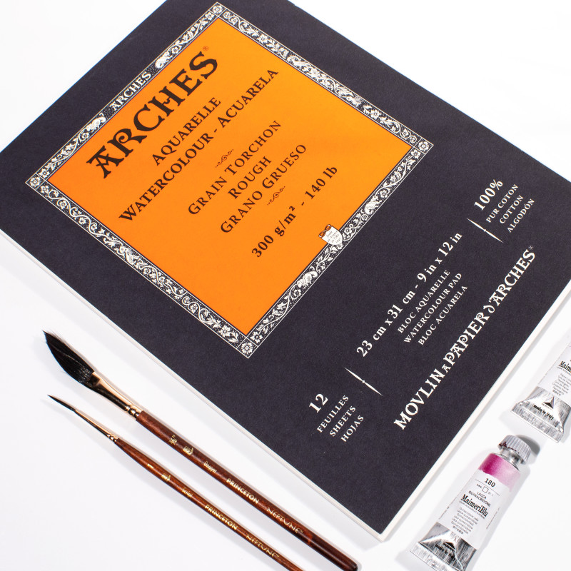 Aquarelle Watercolor Paper Pad, Rough, Natural White, 140 lb (300 gsm), Glue Binding, 12 Sheet, 9x12 in, 1 Count
