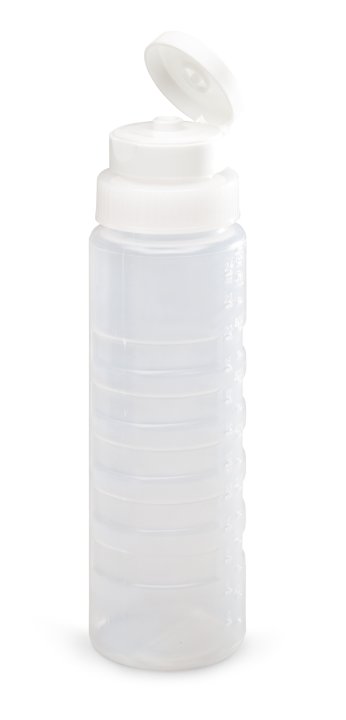 24-ounce Traex® clear squeeze dispenser with FlowCut™ cap and cap converter kit