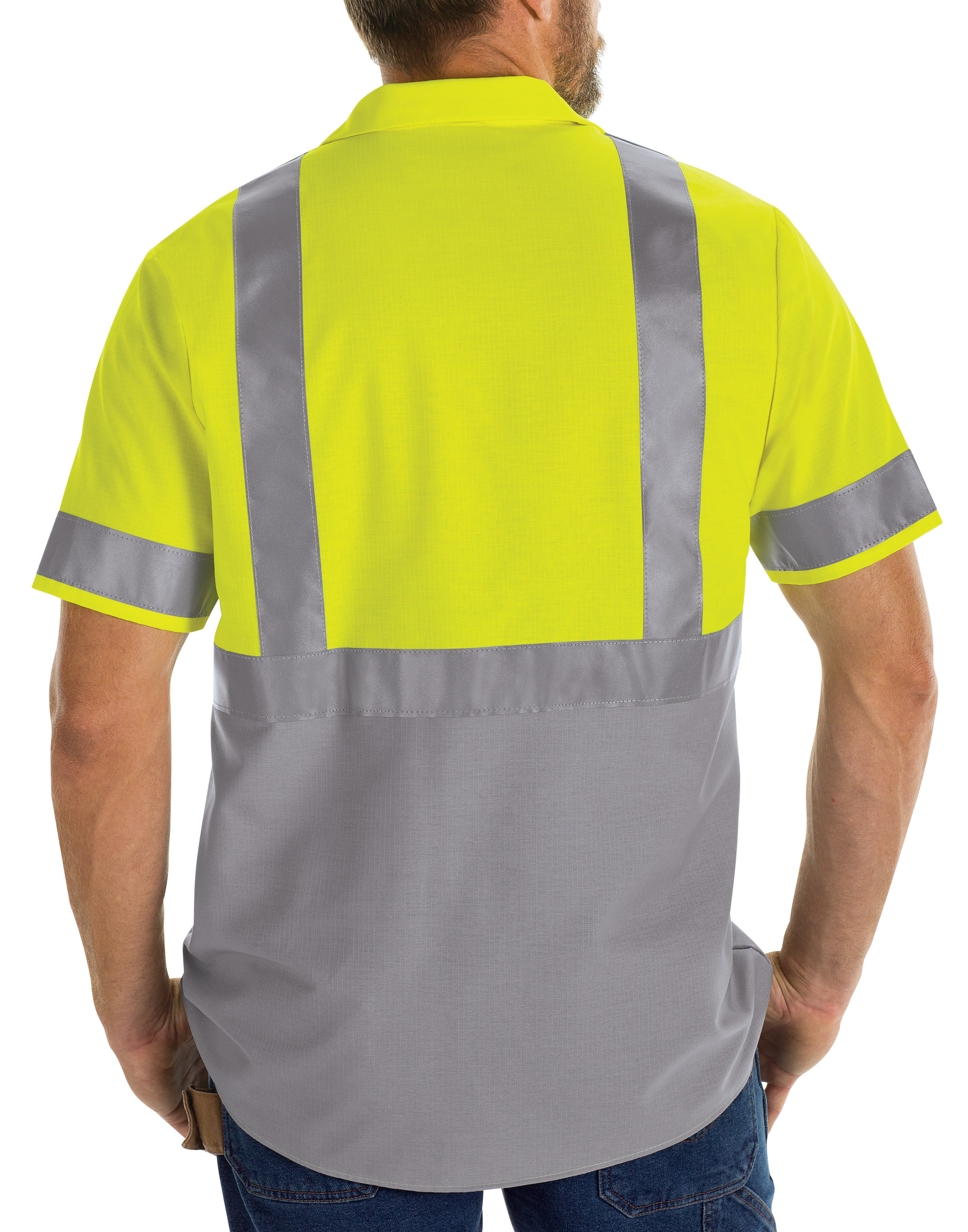 Camisa de trabajo Red Kap para hombre de alta visibilidad manga corta bloque de color Ripstop - - Imagen 10 de 11