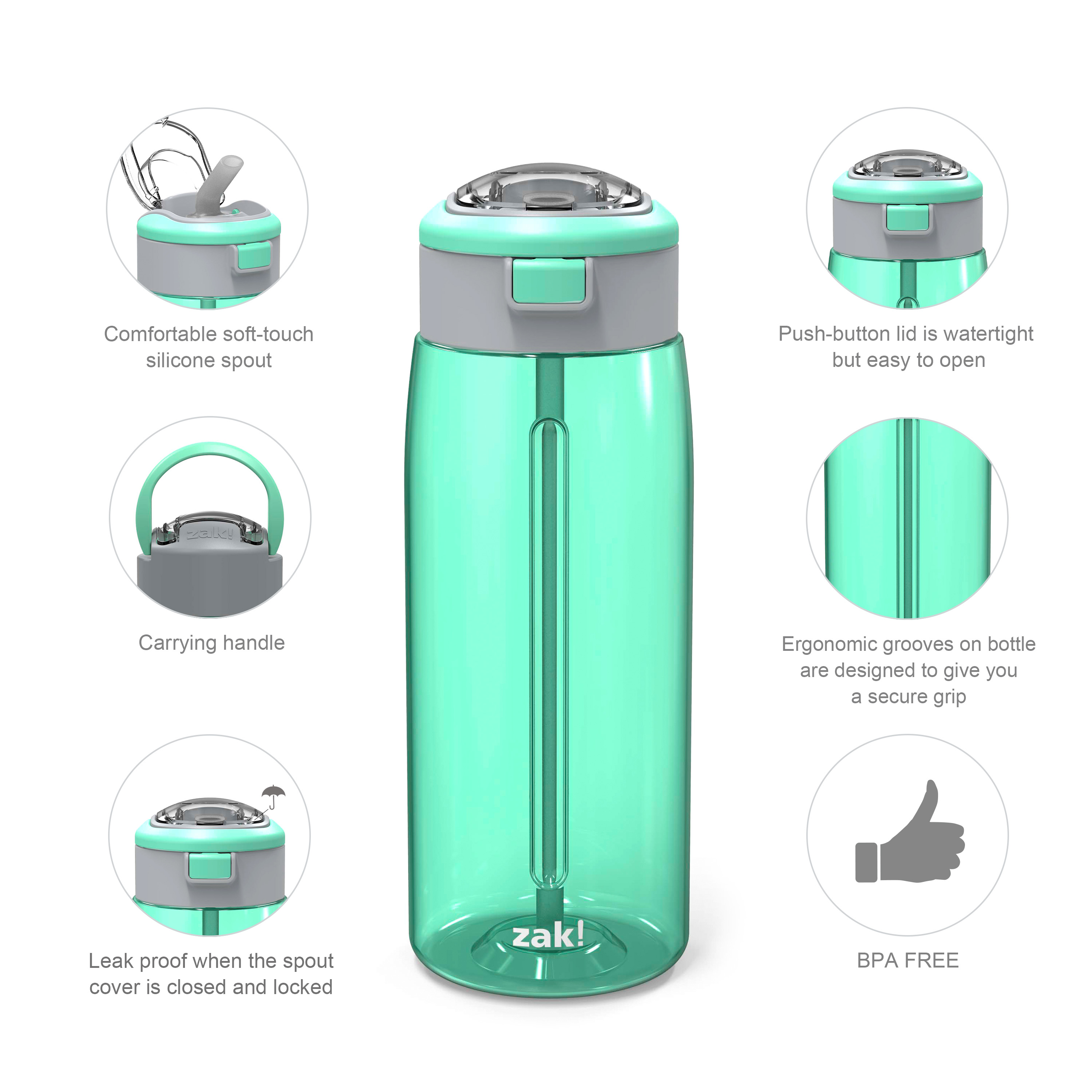 Genesis 32 ounce Reusable Plastic Water Bottle with Interchangeable Spouts, Neo Mint slideshow image 15