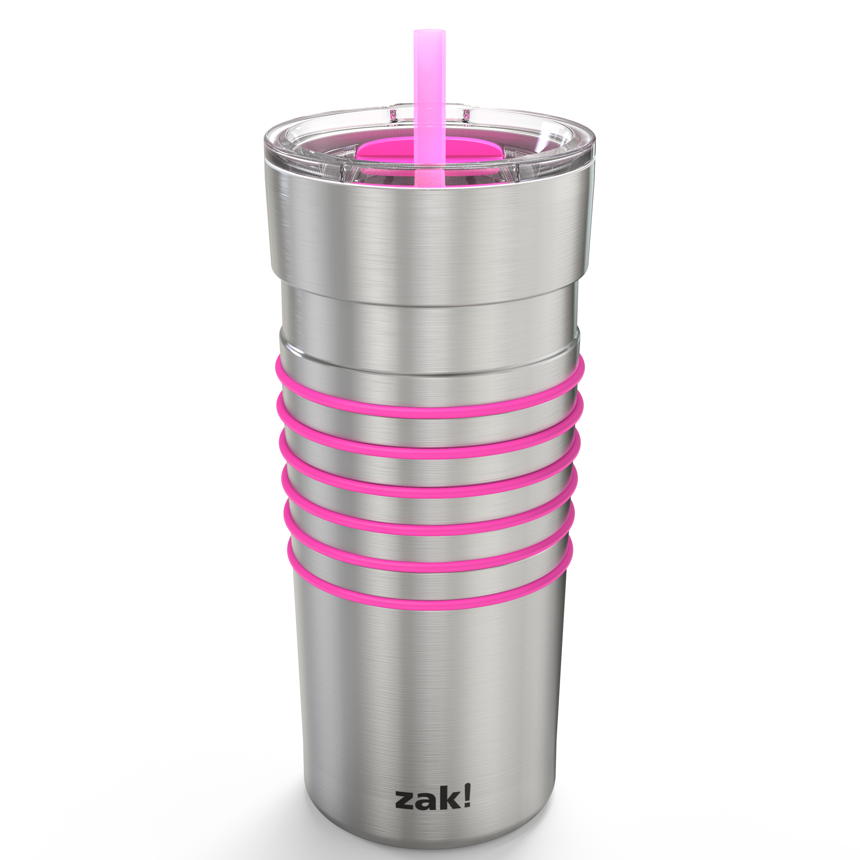 HydraTrak 20 ounce Vacuum Insulated Stainless Steel Tumbler, Stainless Steel with Pink Rings slideshow image 2 HydraTrak 20 ounce Vacuum Insulated Stainless Steel Tumbler, Stainless Steel with Pink Rings slideshow image 2