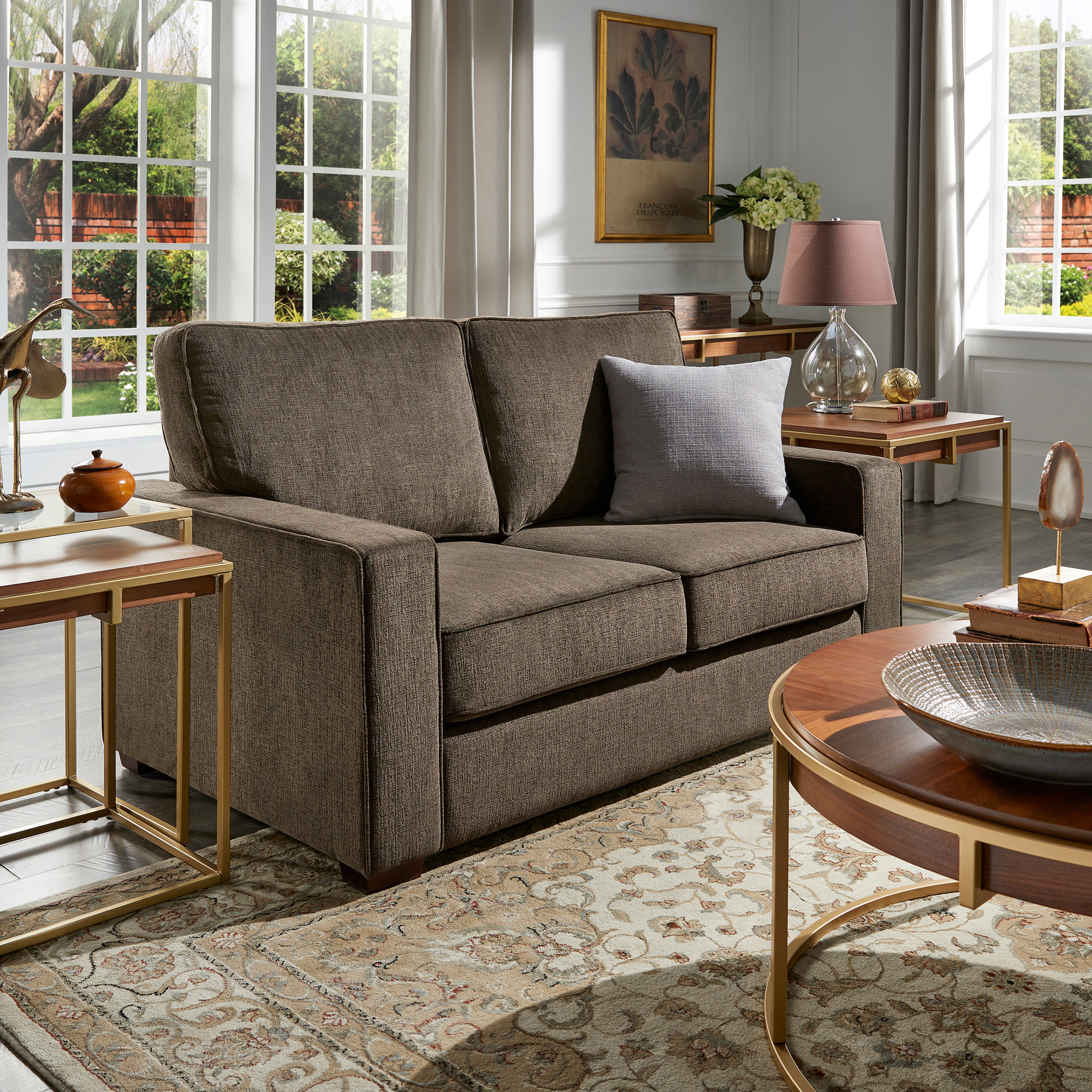 Modern Fabric Upholstered Square Arm Sofa