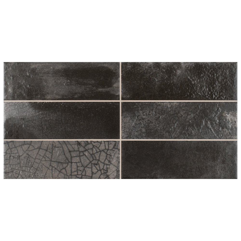 Kings Raku Black 7-7/8 in. x 15-3/4 in. Ceramic Wall Tile