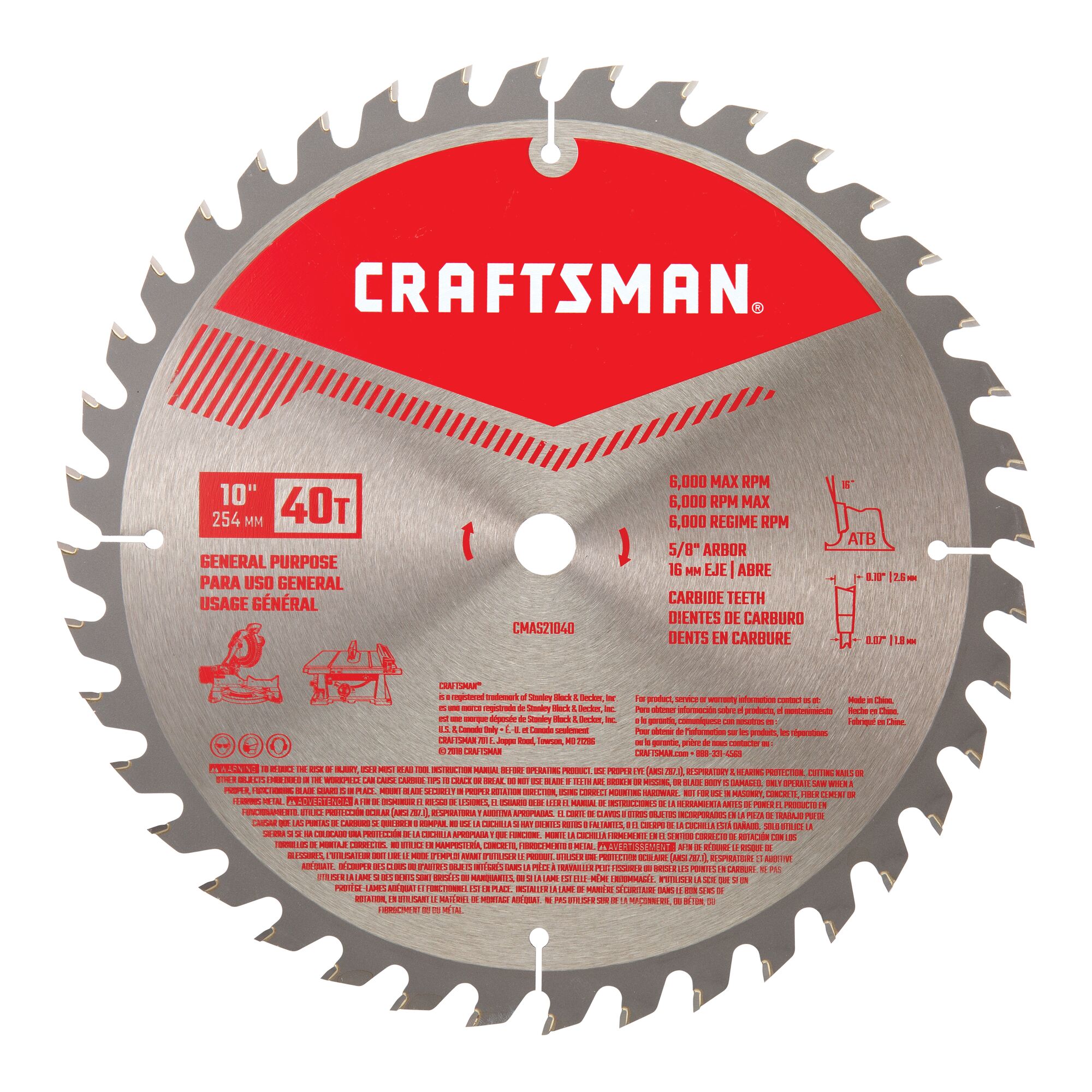 10 inch 40 tooth general purpose saw blade.