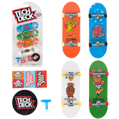 Tech Deck, Ultra DLX Fingerboard 4-Pack, Thank You Skateboards, Collectible and Customizable Mini Skateboards, Kids Toys for Ages 6 and up