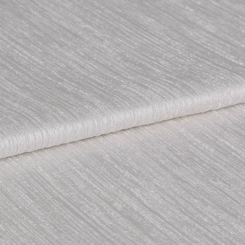 Textured ivory curtain fabric, folded over itself showing horizontal ribbed sheen; close-up view on a neutral surface with soft, diffuse lighting highlighting the weave.